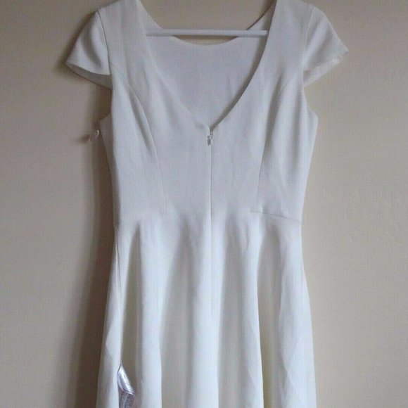 DRESS THE POPULATION FIT AND FLARE CREPE MIDI Dress, SZ .XS,IVORY, NEW - Picture 6 of 7